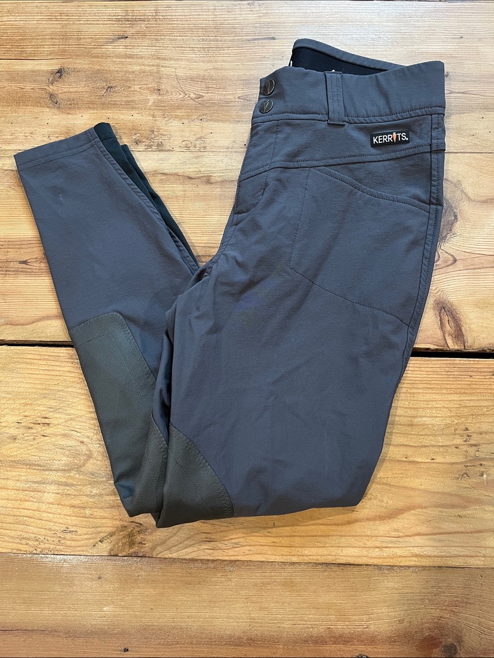 KERRITS Petite PS Gray Grey Patch Breeches Nylon Stretch